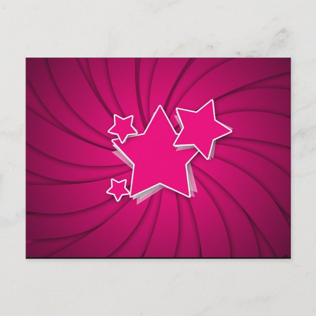 Super Hot Pink Stars und Swirke Hintergrund Postkarte (Vorderseite)