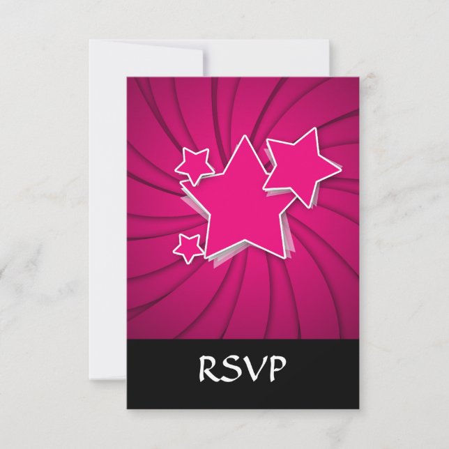 Super Hot Pink Stars und Swirke Hintergrund RSVP Karte (Vorderseite)