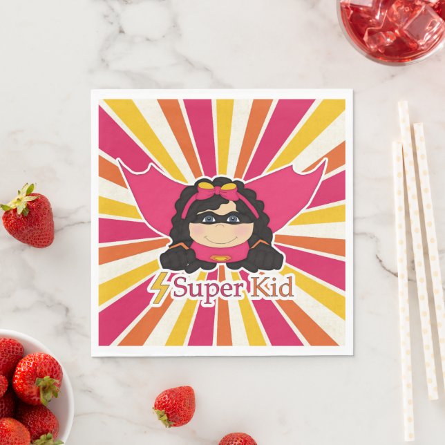 Super Kid Superhero Themed Girl's Party Serviette (Beispiel)