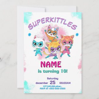 Super Kitties Birthday Invitation Template: Girl Feiertagskarte