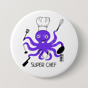Super Koch Lila Kraken mit Kitchenutensilien Button