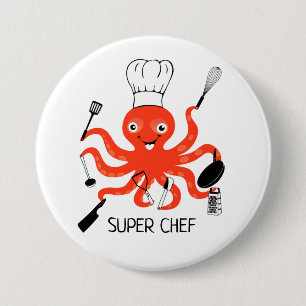 Super Koch Orange Octopus mit Kitchenutensilien Button