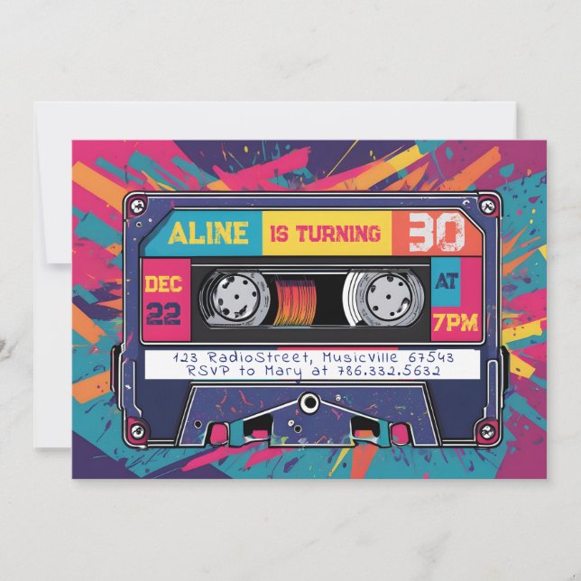 Super Krasser 80er 90s Audio Cassette Birthday Ein Einladung (Vorderseite)