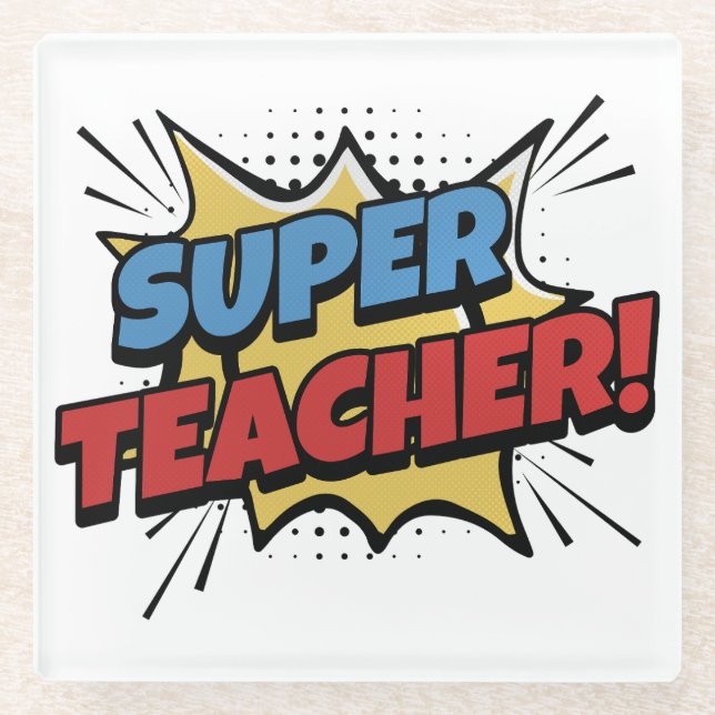 Super-Lehrer im Comic-Stil Glasuntersetzer (Vorderseite)