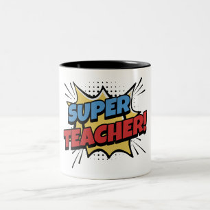 Super-Lehrer im Comic-Stil Zweifarbige Tasse