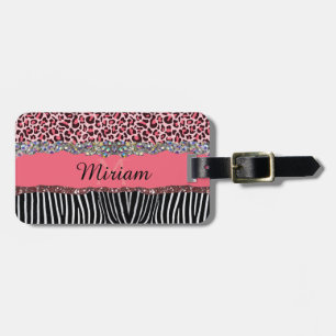Super Mädchenhaft Pink Glitter Exotischer Leoparde Gepäckanhänger