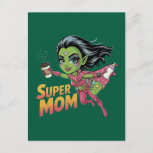 Super-Mama-Alien-Heldin-Chibi-Vektor-Cartoon Postkarte