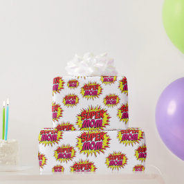 Super Mama auf Weiß Geschenkpapier