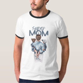 Super-Mama Blau Aquarell-Mutter-und-Kinder-Kunst T-Shirt