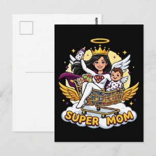 Super-Mama-Engel-Superheldin-Cartoon Postkarte