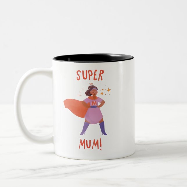 Super-Mama-ermutigender-Superheld-Mutter-Geschenk- Zweifarbige Tasse (Links)