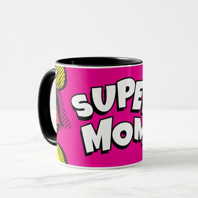 "Super Mama" Farbiges Comic Buch Pop Kunst Tasse (Vorderseite Links)