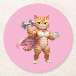 Super-Mama-Gym-Katze-Runduntersetzer Runder Pappuntersetzer