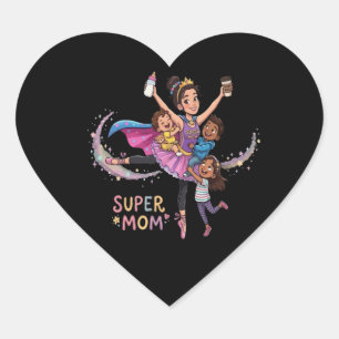 Super-Mama: Heldin Mutter mit drei Kindern Illustr Herz-Aufkleber