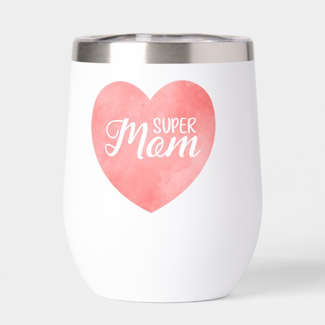 Super Mama im rosa Aquarellherz, Muttertag (Rückseite)