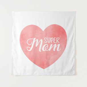 Super Mama im rosa Aquarellherz, Muttertag Wandteppich