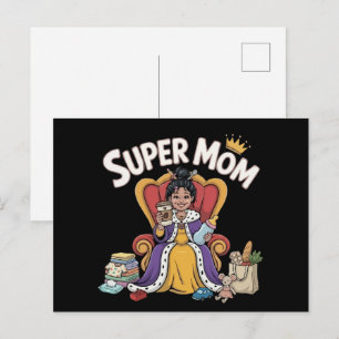 Super-Mama-Königin auf Thron-Cartoon Postkarte