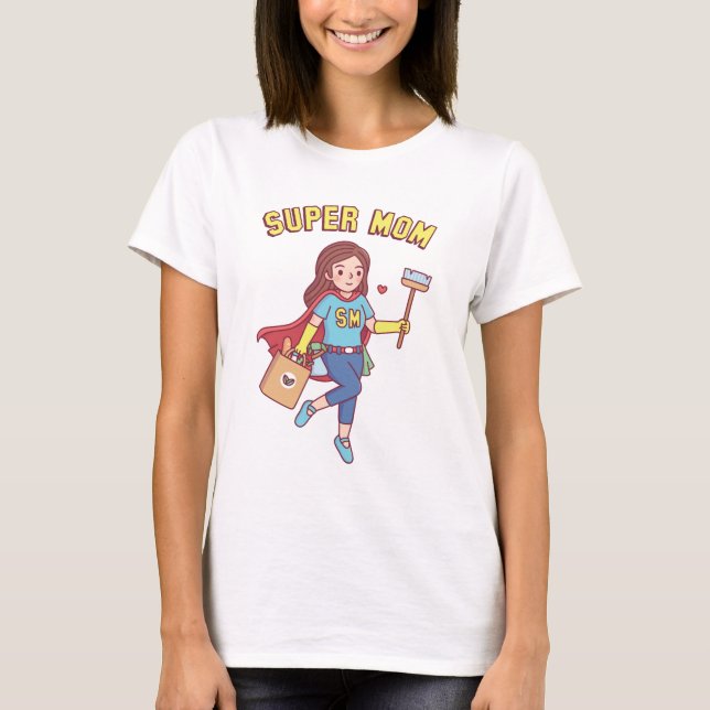 Super Mama mit Cape Funny Mthers Day T-Shirt (Vorderseite)