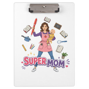 Super-Mama Multitasking-Mutter Cartoon-Design Klemmbrett