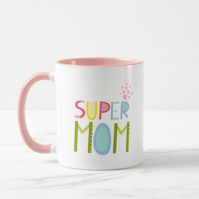 SUPER MAMA Muttertag Geburtstag Weihnachten Modern Tasse (Links)