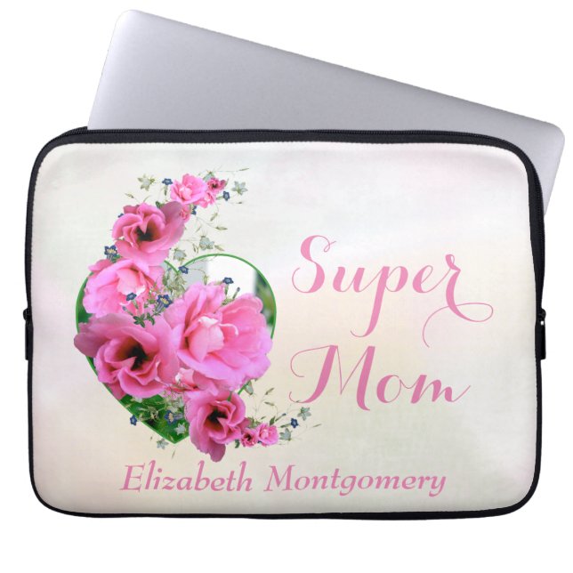 Super Mama Natural Pink Floral Heart Individuelle  Laptopschutzhülle (Vorderseite)