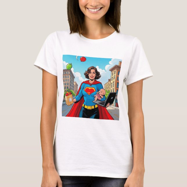 "Super Mama" Retro-Comic T-Shirt (Vorderseite)