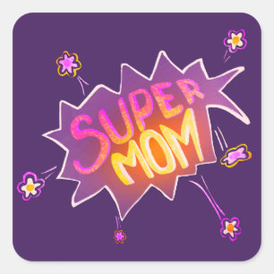 Super Mama Rosa Neon Blume Comic Blase Quadratischer Aufkleber