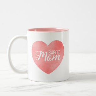 Super-Mama-Text in rosa gestrichenem Herzen Zweifarbige Tasse