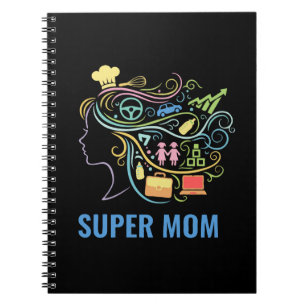 Super-Mama Viele Hüte Farbige Retro-Grafik Notizblock