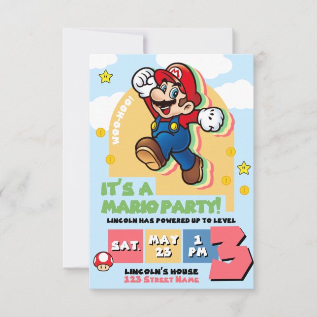 Super Mario Birthday Invitation Einladung (Vorderseite)