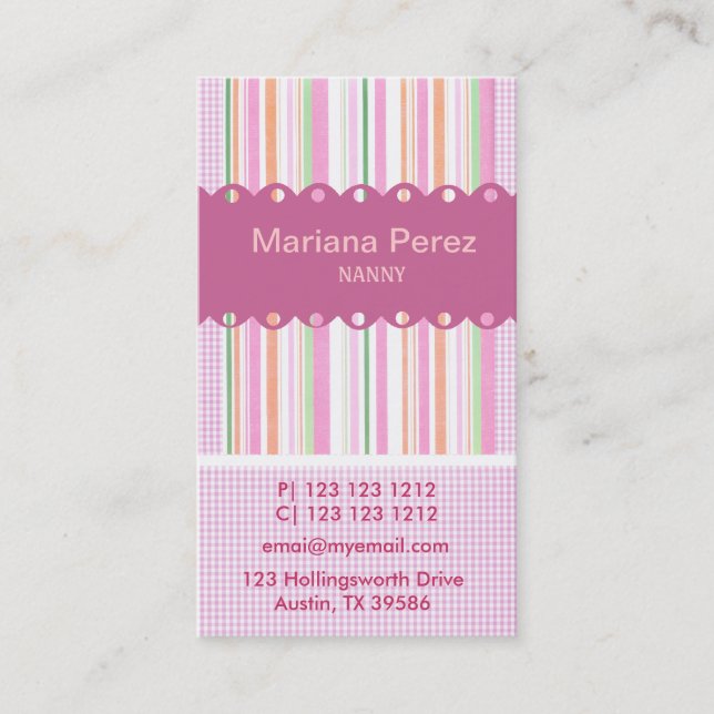 Super Modern Pink Girly Stripes Gingham Patterns Visitenkarte (Vorderseite)