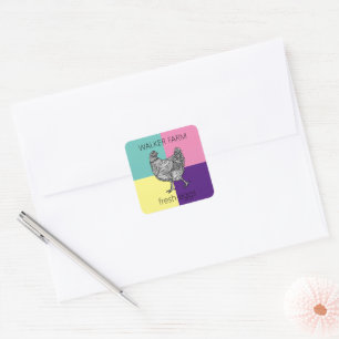 Super moderne bunt Farm Ei Karton Quadratischer Aufkleber