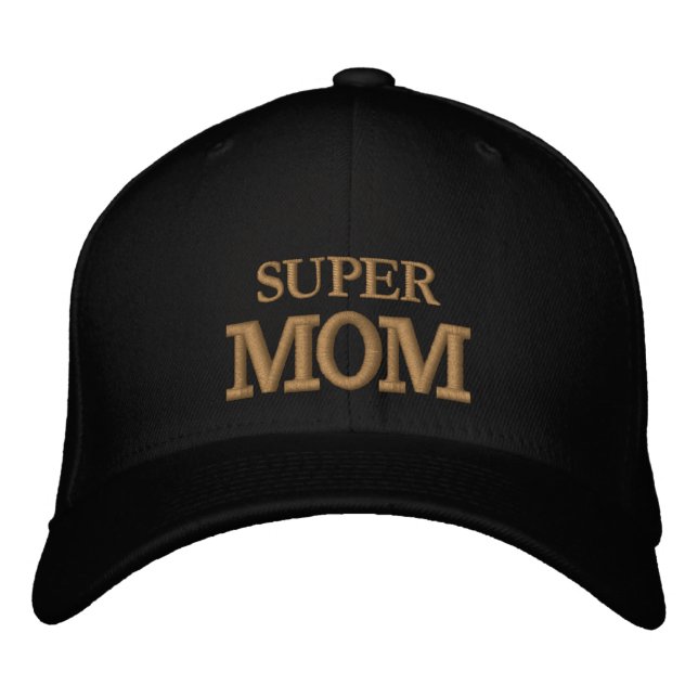 SUPER MOM embroidered baseball cap gold / black Bestickte Baseballkappe (Vorderseite)