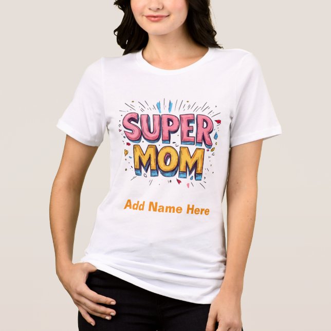 Super Mom Modern Pink & Yellow Pop Art Design Gift Tri-Blend Shirt (Vorderseite)