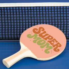 SUPER MOM Spielerei Retro Groovy Typografie Tischtennis Schläger