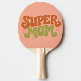 SUPER MOM Spielerei Retro Groovy Typografie Tischtennis Schläger