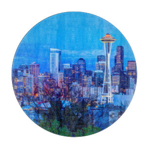 Super Mond über der Skyline von Seattle aufgehend Schneidebrett