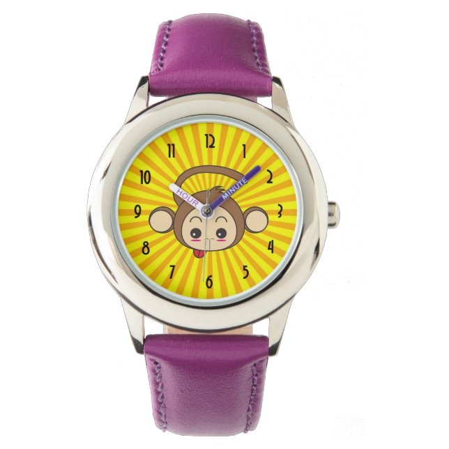 Super Monkey Gesicht auf Sunburst Hintergrund Armbanduhr (Vorderseite)