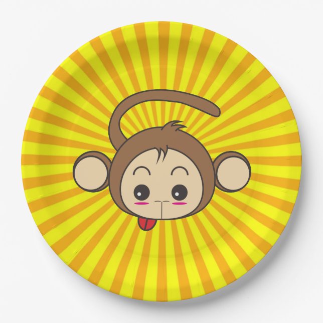Super Monkey Gesicht auf Sunburst Hintergrund Pappteller (Vorderseite)