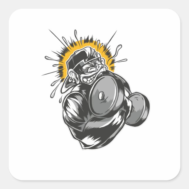 Super Monkey Gym Design Quadratischer Aufkleber (Vorderseite)