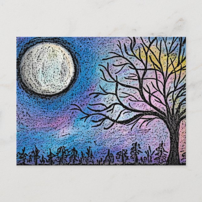 Super Moon & Tree Landschaft Postkarte (Vorderseite)