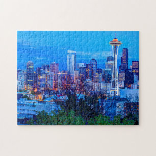 Super Moon über der Skyline von Seattle Puzzle