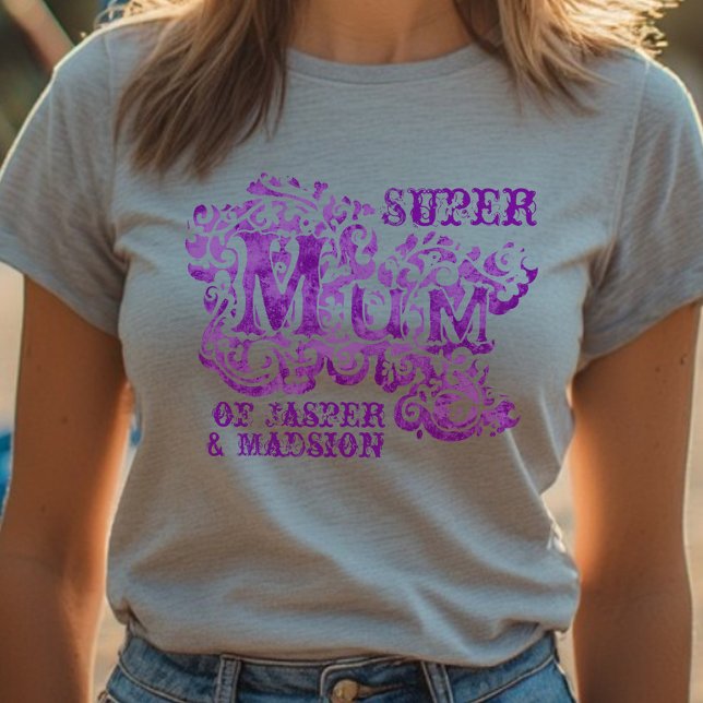 Super Mum dekorative lila Kindernamen oberste T-Shirt (Von Creator hochgeladen)