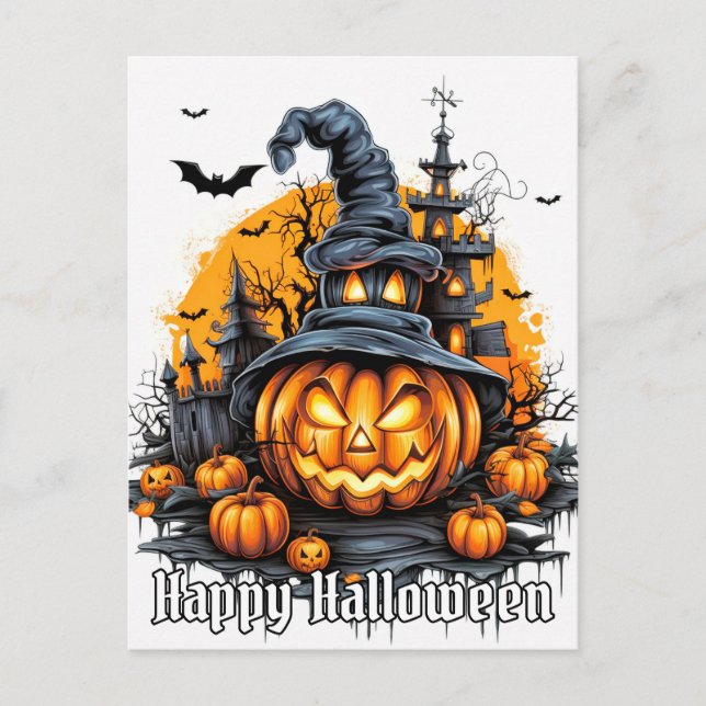 Super Nefarious Happy Halloween Pumpkin Postkarte (Vorderseite)