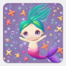 Super Niedlich Baby Mermaid Quadratischer Aufkleber