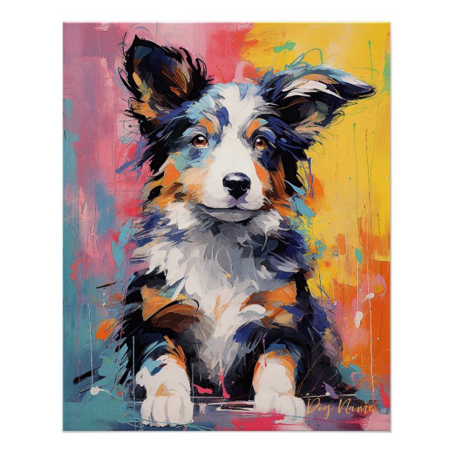 Super Niedlich Border Collie Dog Puppy 003 - Xeno  Poster (Vorderseite)