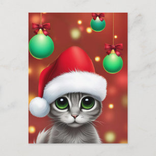 Super Niedlich Christmas Gray Kitty Feiertagspostkarte
