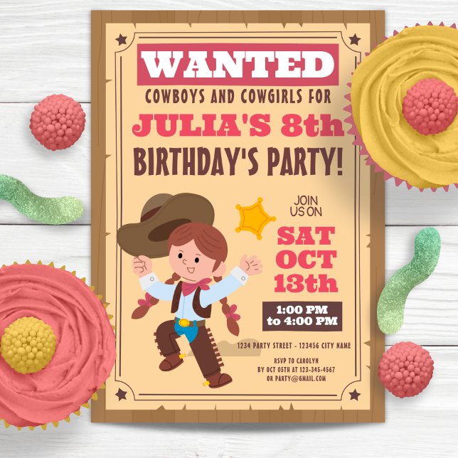 Super Niedlich Cowgirl Geburtstagsfeier Einladung (Super Cute Cowgirl Birthday Party Invitation)