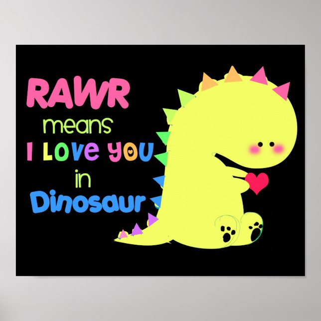 SUPER NIEDLICH Dinosaurier Poster BLACK RAWR klein (Vorne)