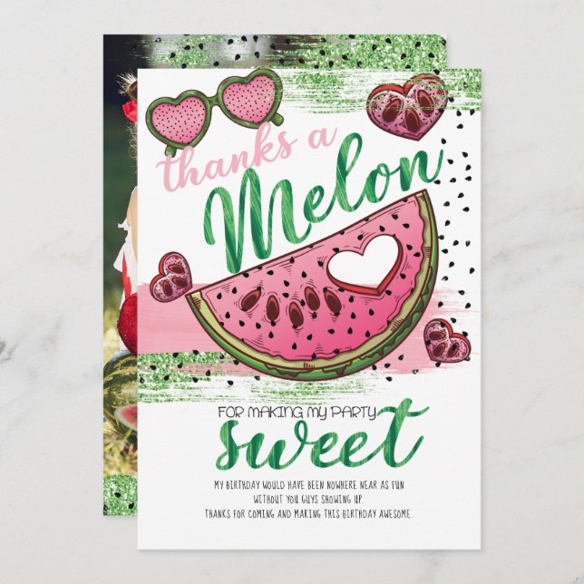 Super Niedlich eins in einem Melon Party Foto Dank Dankeskarte (Vorne/Hinten)
